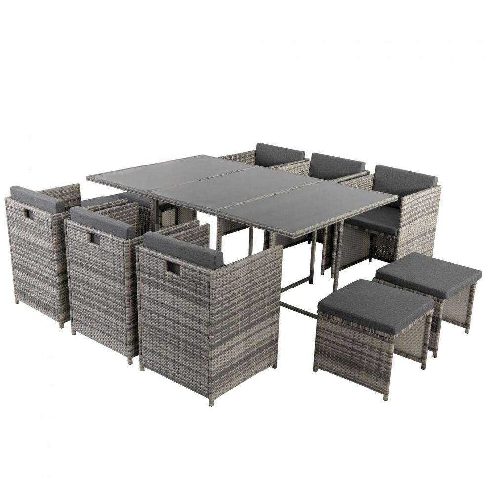 Bali 11 Piece Outdoor Dining Set-Grey - Cosy Abode