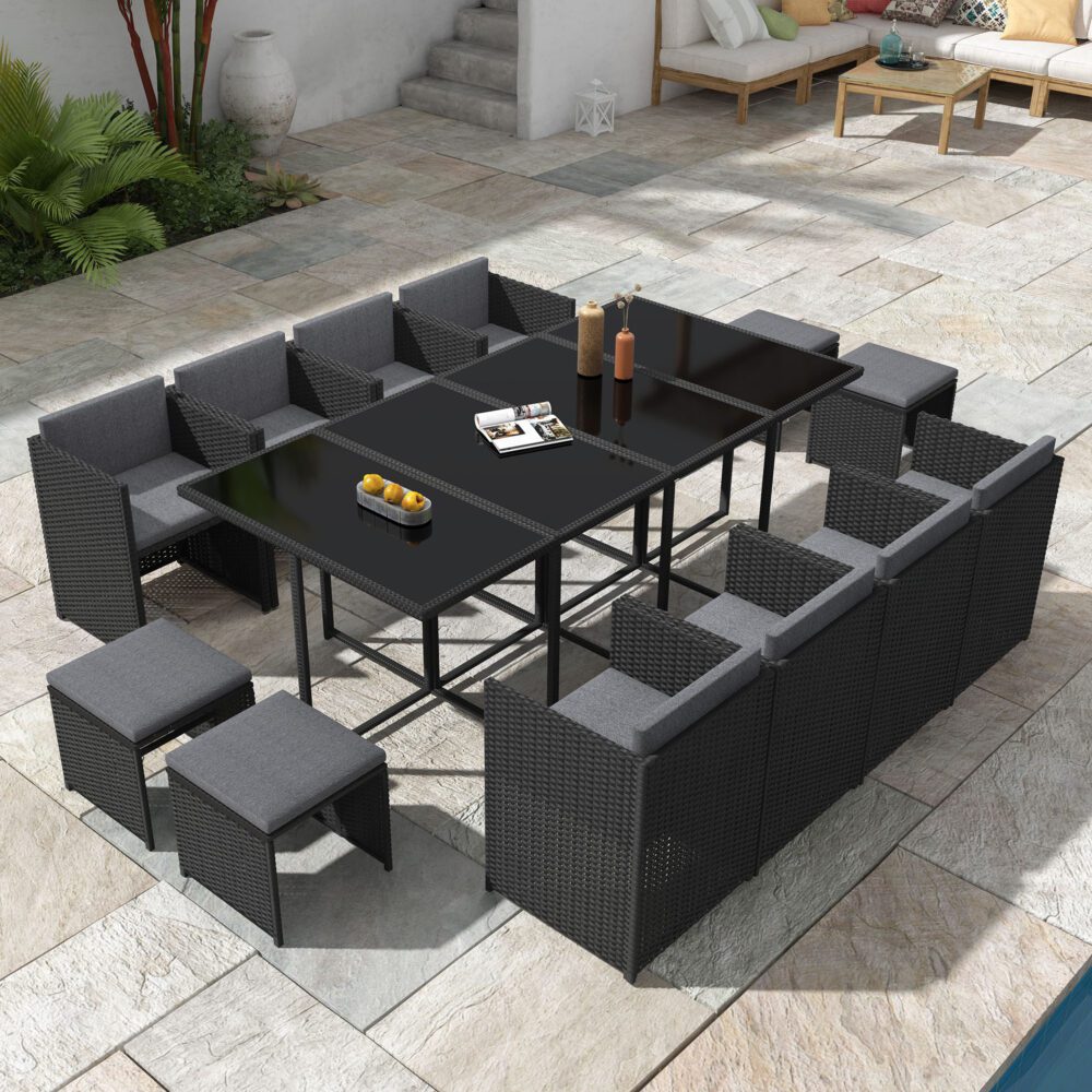 Bali 13PC Outdoor Dining Set-Black - Cosy Abode