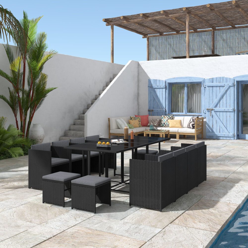 Bali 13PC Outdoor Dining Set-Black - Cosy Abode
