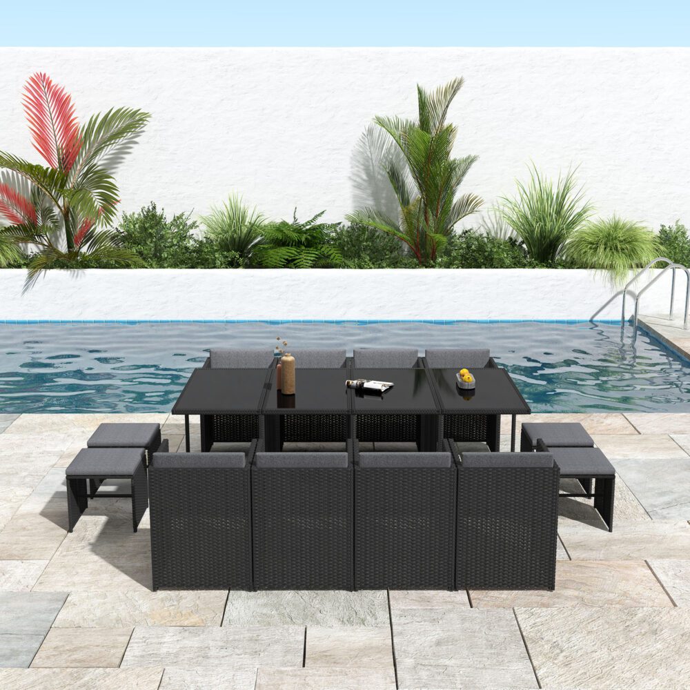 Bali 13PC Outdoor Dining Set-Black - Cosy Abode
