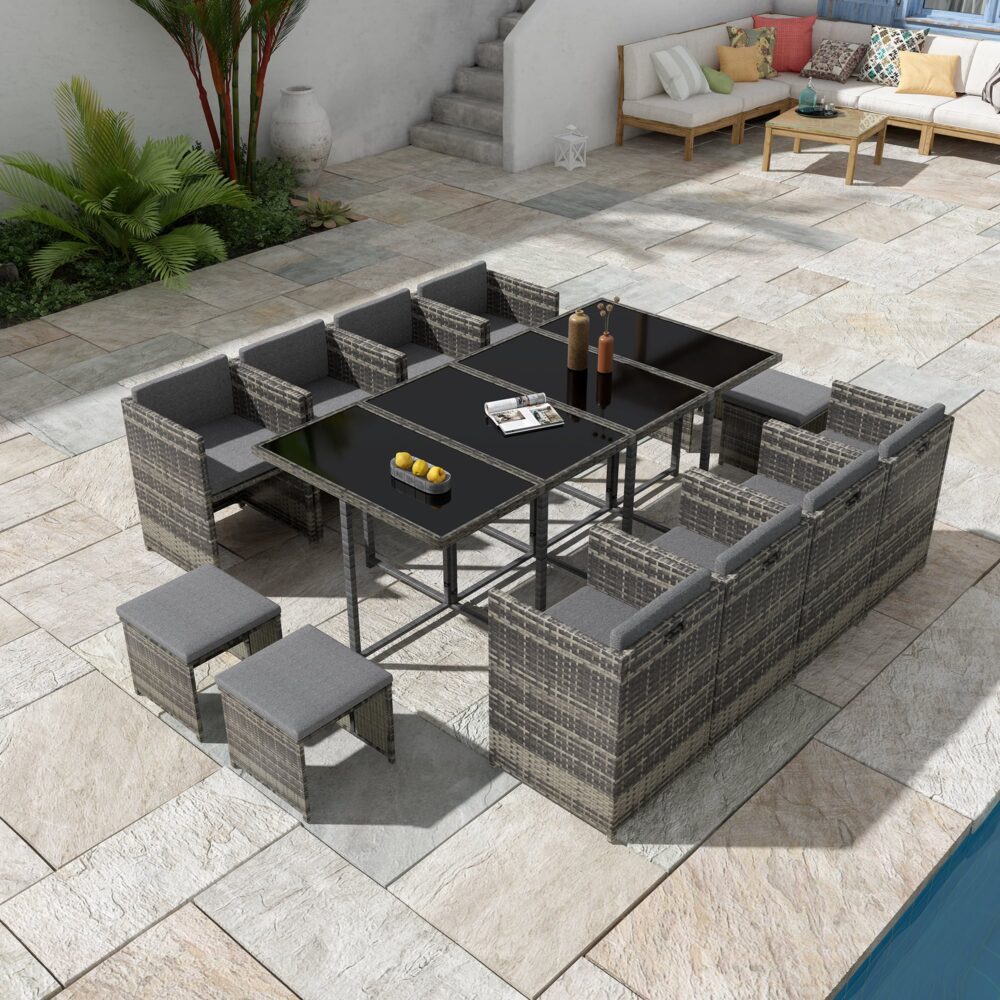 Bali 13PC Outdoor Dining Set-Grey - Cosy Abode