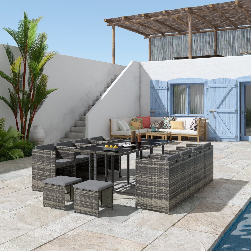 Bali 13PC Outdoor Dining Set-Grey - Cosy Abode