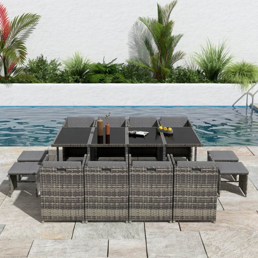 Bali 13PC Outdoor Dining Set-Grey - Cosy Abode
