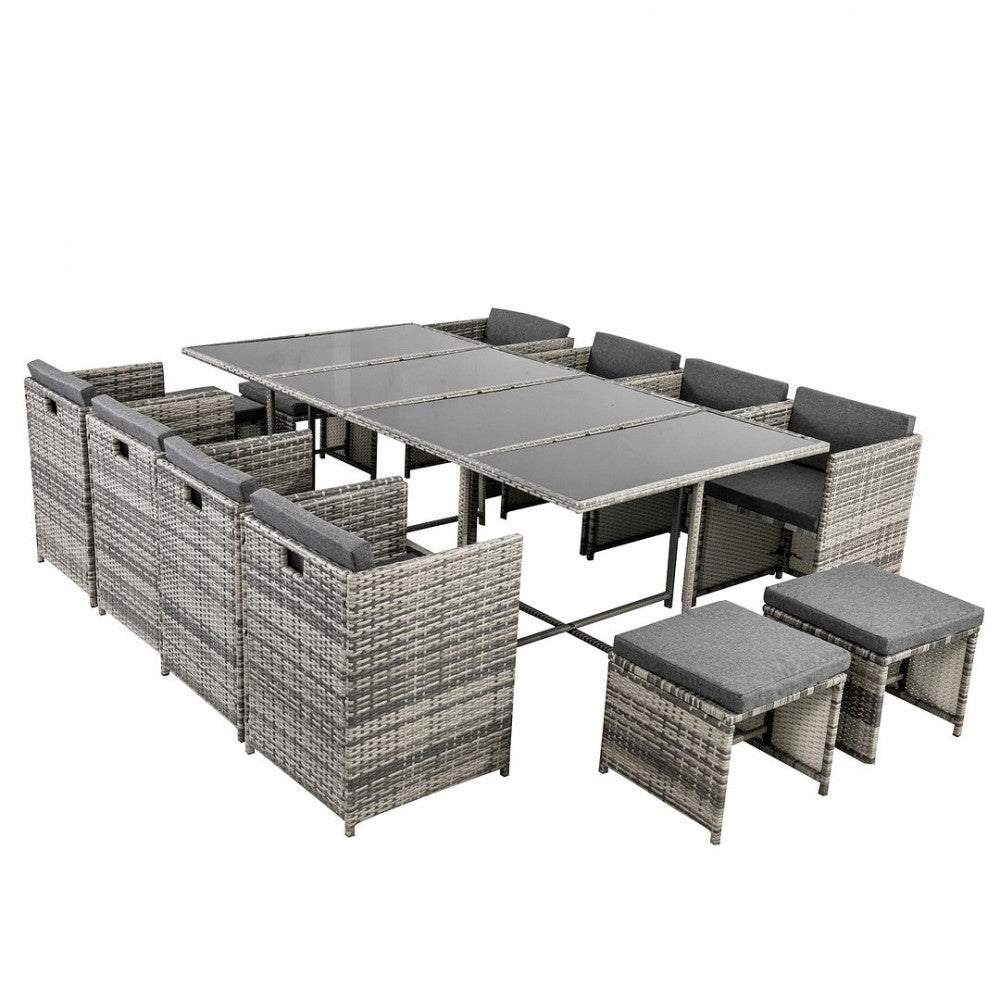 Bali 13PC Outdoor Dining Set-Grey - Cosy Abode