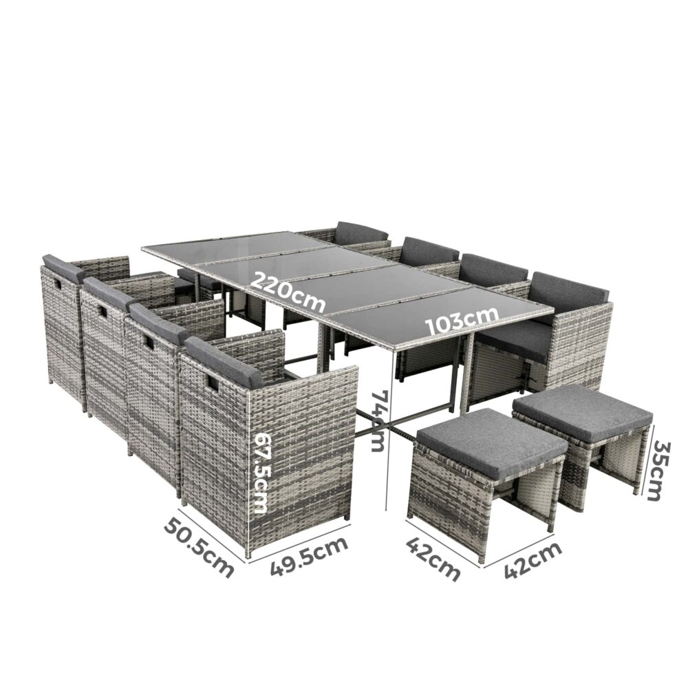 Bali 13PC Outdoor Dining Set-Grey - Cosy Abode