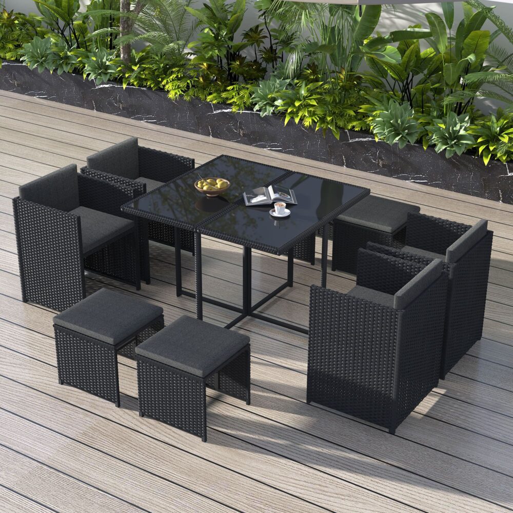 Horrocks 8 Seater Outdoor Dining Set - Black - Cosy Abode