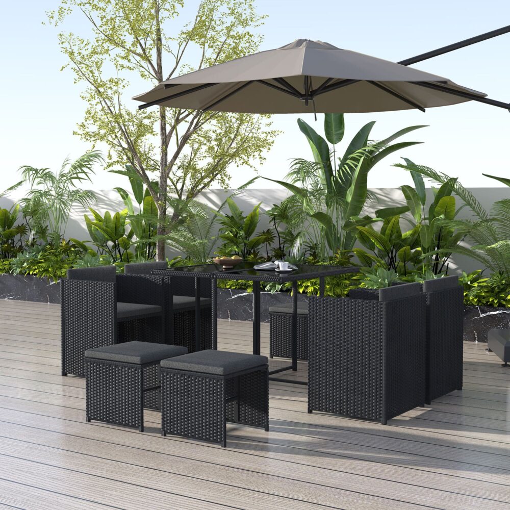 Horrocks 8 Seater Outdoor Dining Set - Black - Cosy Abode