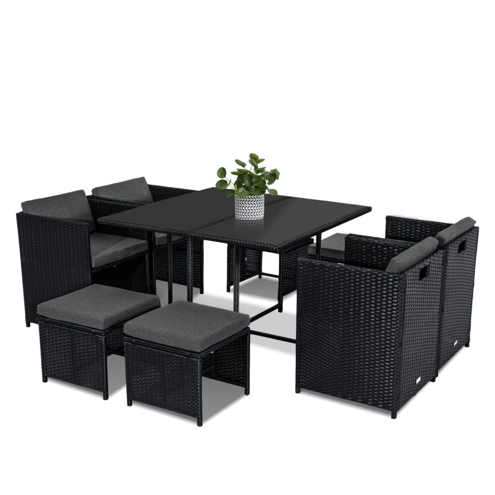 Horrocks 8 Seater Outdoor Dining Set - Black - Cosy Abode