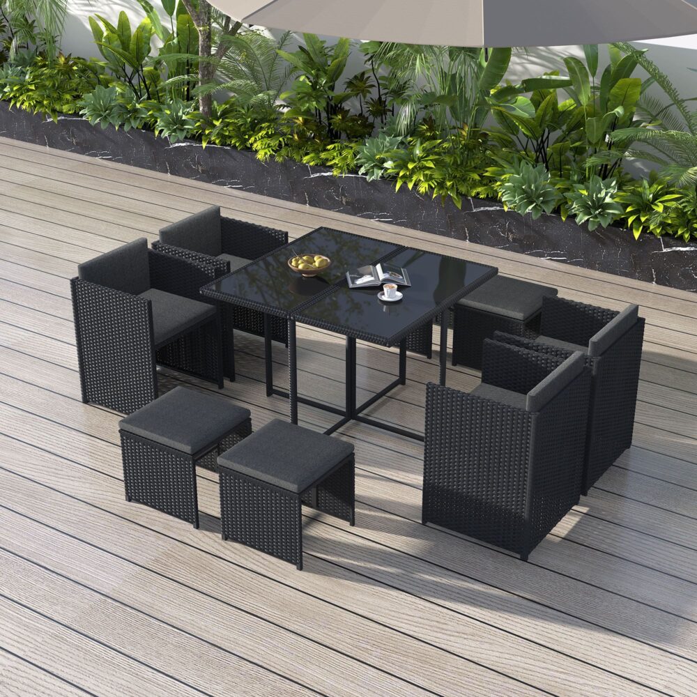 Horrocks 8 Seater Outdoor Dining Set - Black - Cosy Abode