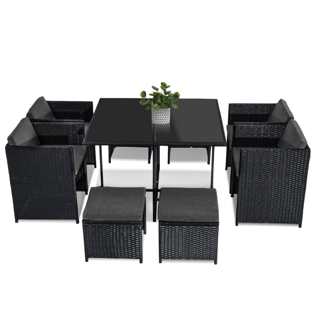 Horrocks 8 Seater Outdoor Dining Set - Black - Cosy Abode