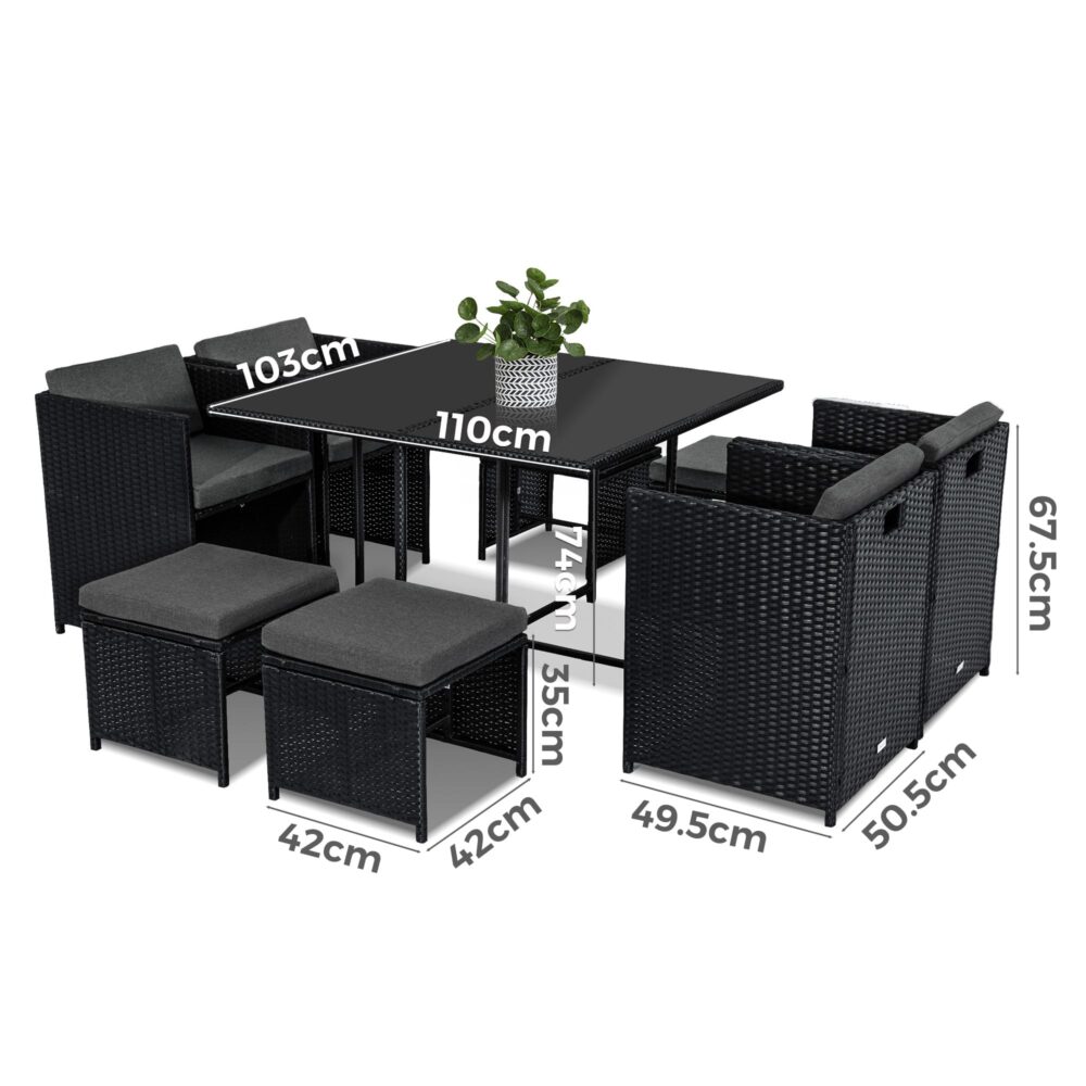 Horrocks 8 Seater Outdoor Dining Set - Black - Cosy Abode