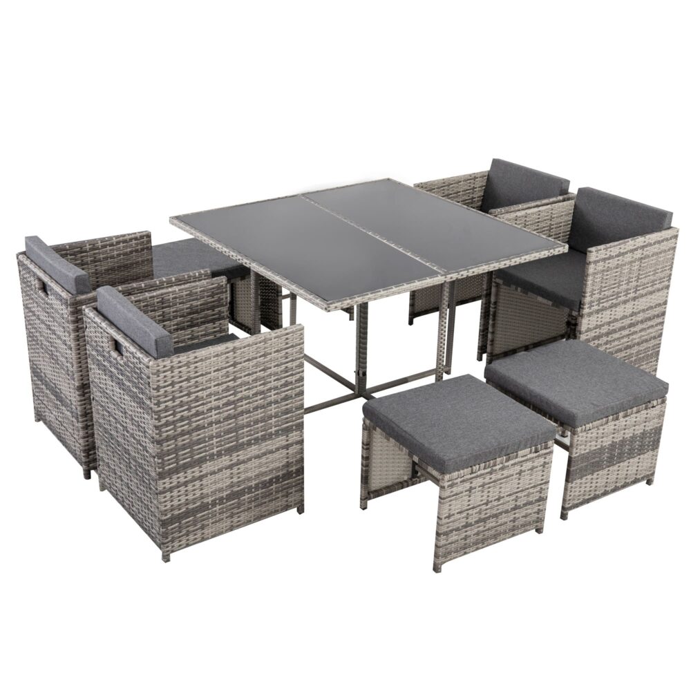 Horrocks 8 Seater Outdoor Dining Set with Space Saving Design - Grey - Cosy Abode