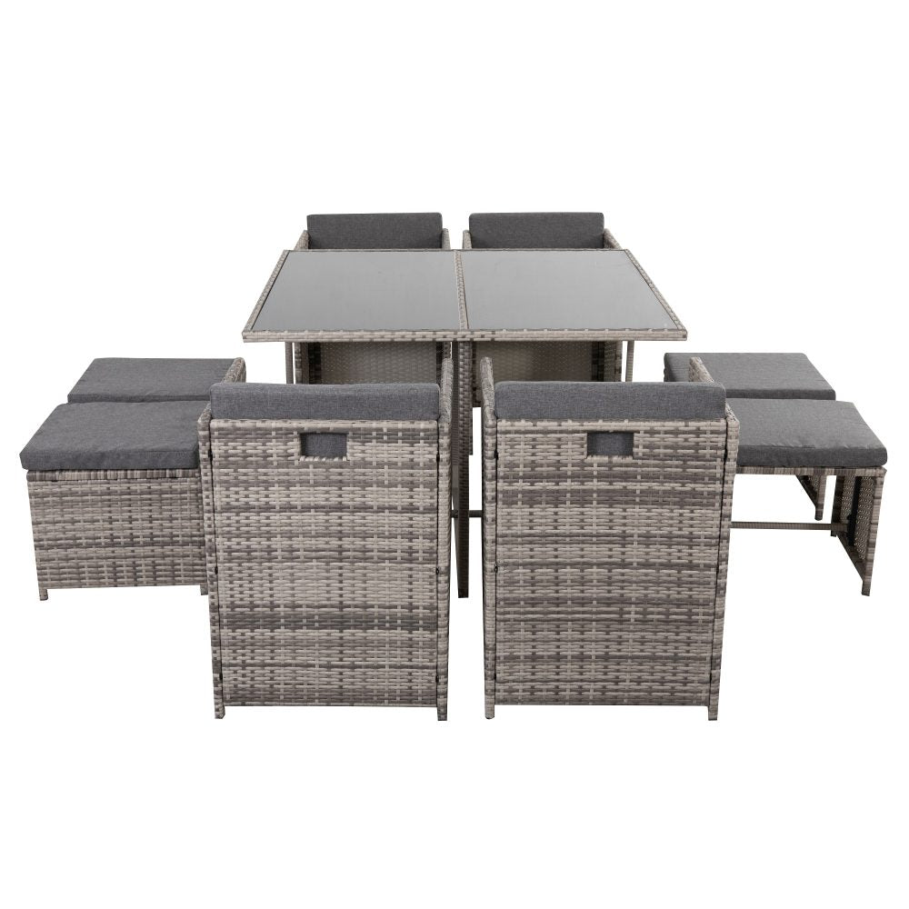 Horrocks 8 Seater Outdoor Dining Set with Space Saving Design - Grey - Cosy Abode
