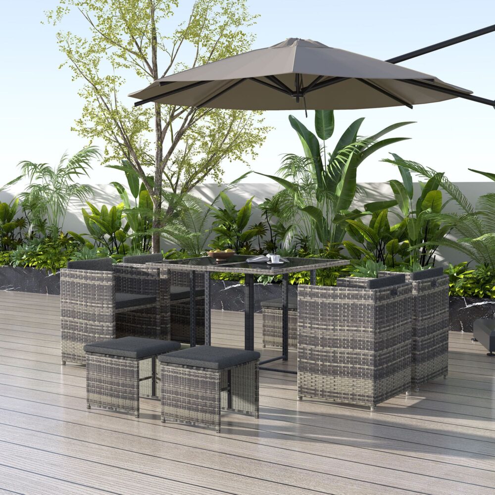 Horrocks 8 Seater Outdoor Dining Set with Space Saving Design - Grey - Cosy Abode