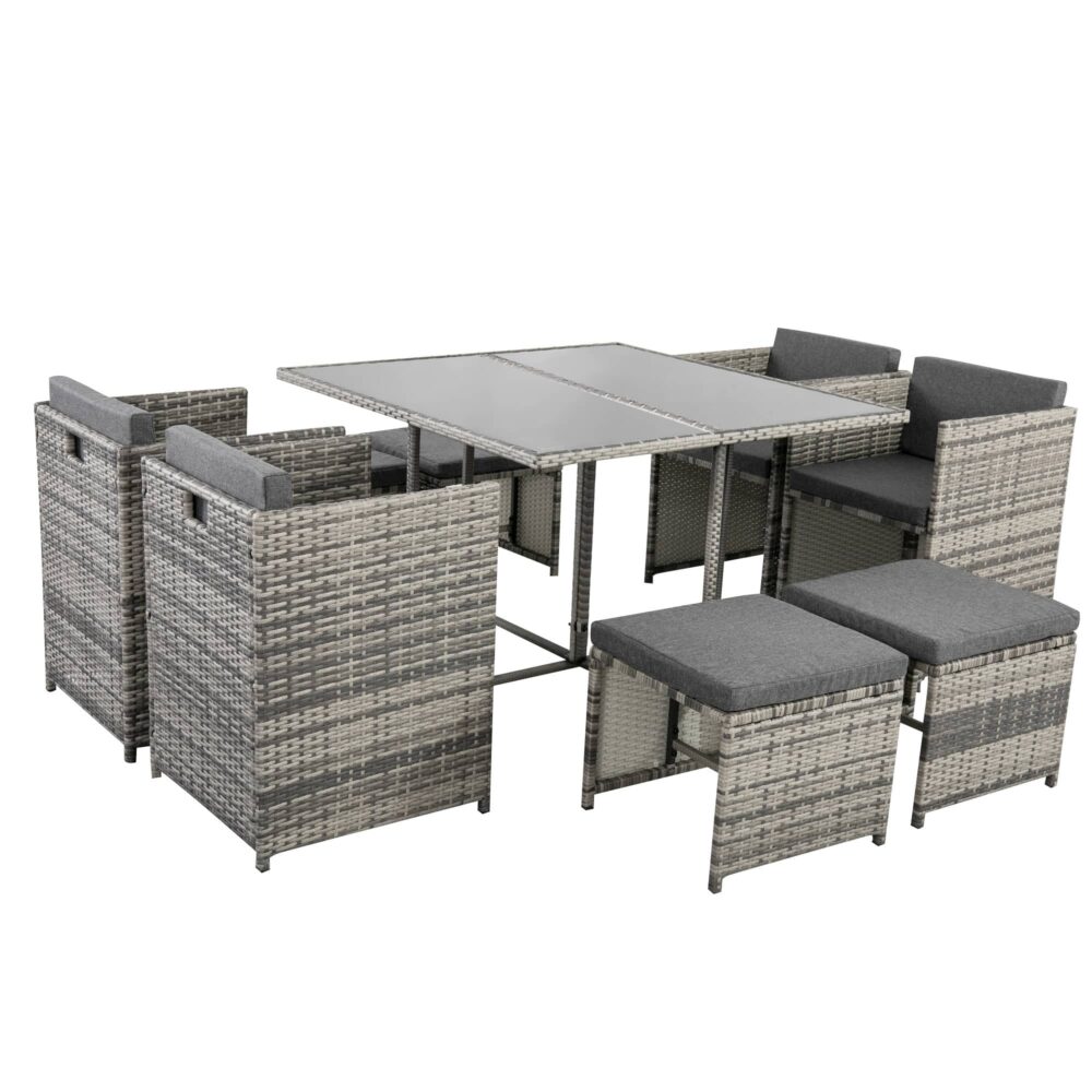 Horrocks 8 Seater Outdoor Dining Set with Space Saving Design - Grey - Cosy Abode