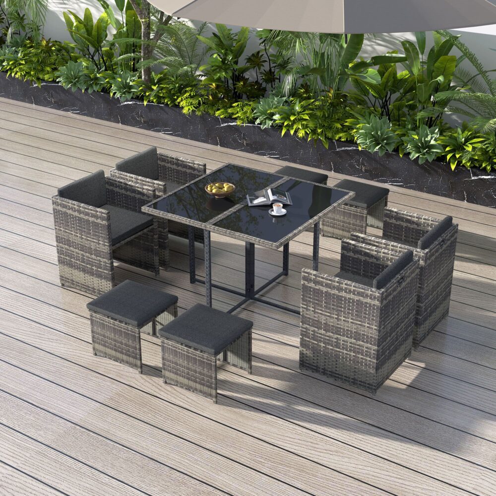 Horrocks 8 Seater Outdoor Dining Set with Space Saving Design - Grey - Cosy Abode