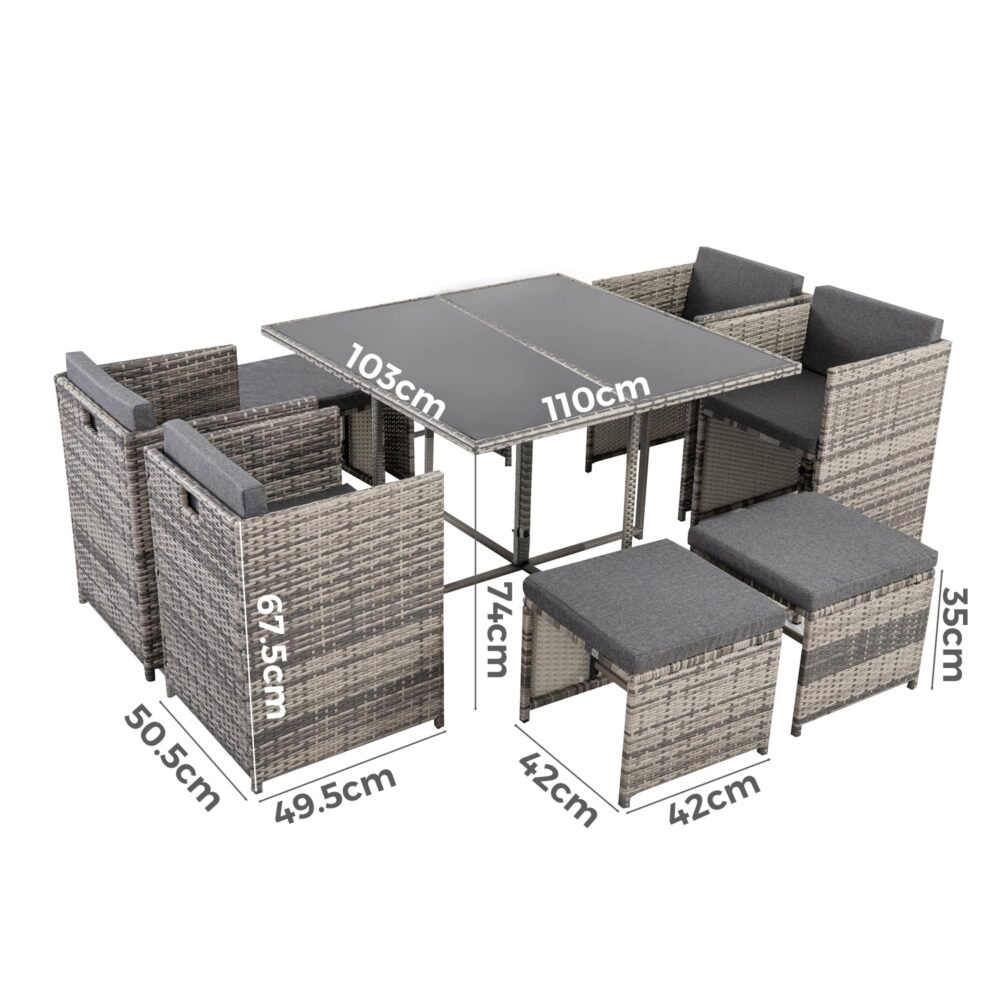 Horrocks 8 Seater Outdoor Dining Set with Space Saving Design - Grey - Cosy Abode