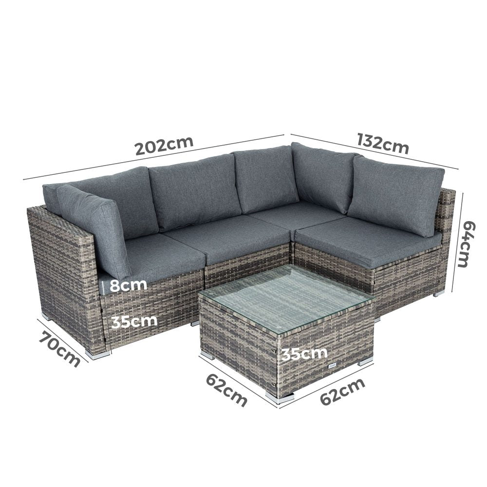 Bondi 5 Pc Outdoor Furniture Setting - Grey - Cosy Abode