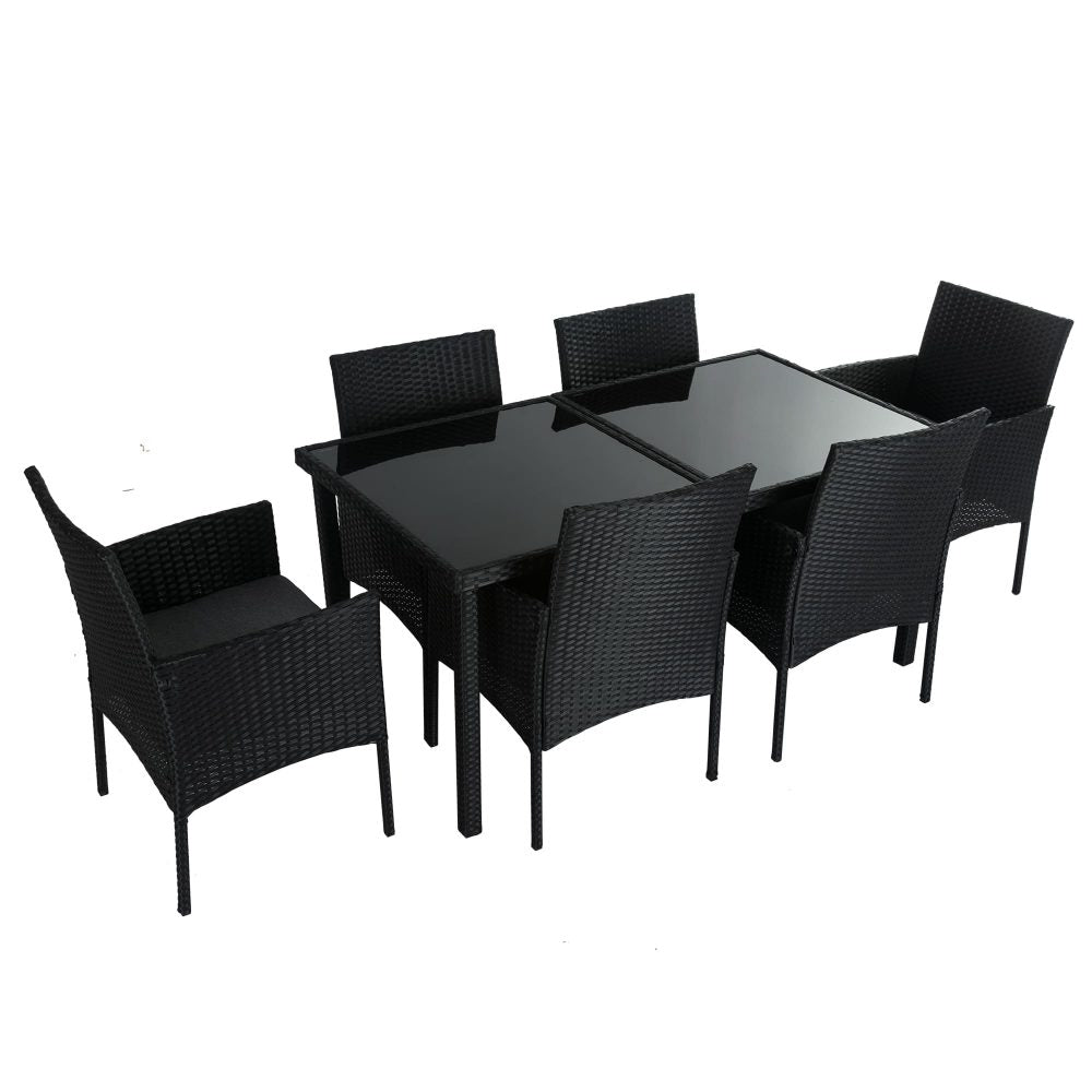 Outdoor Minimalist Black Wicker 6-Seater Dining Set - Cosy Abode