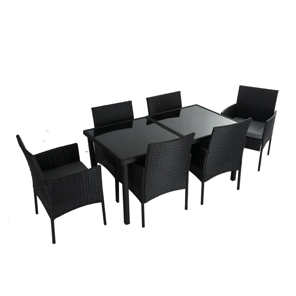 Outdoor Minimalist Black Wicker 6-Seater Dining Set - Cosy Abode