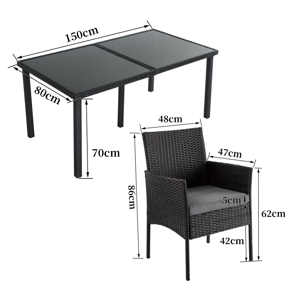 Outdoor Minimalist Black Wicker 6-Seater Dining Set - Cosy Abode