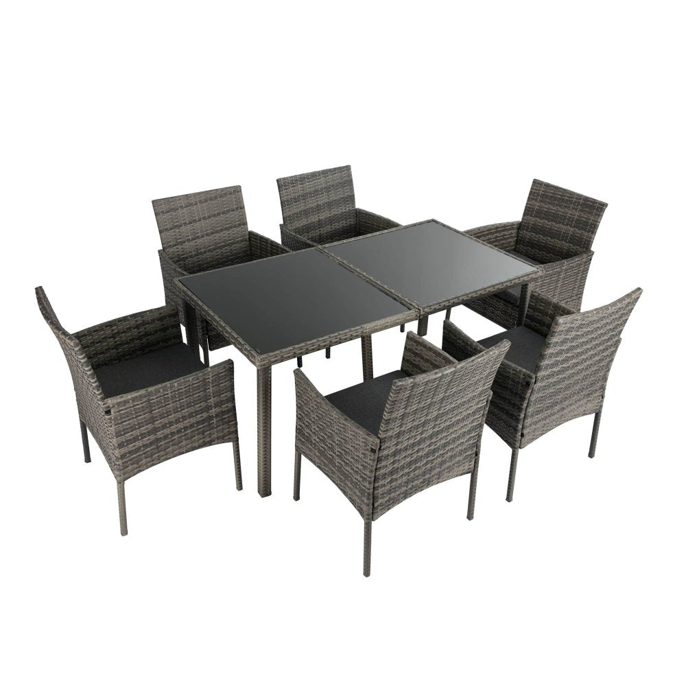 Rural Style Outdoor Grey Wicker 6 Seater Dining Set - Cosy Abode