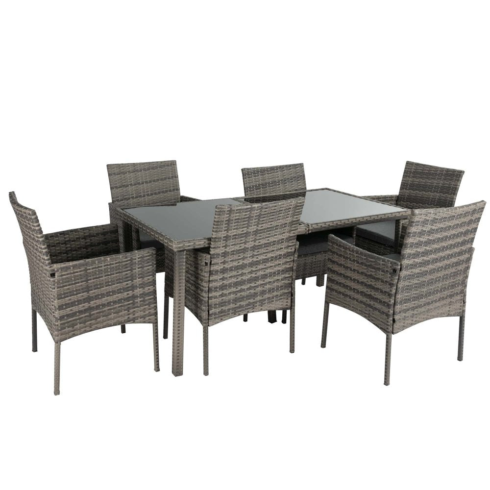 Rural Style Outdoor Grey Wicker 6 Seater Dining Set - Cosy Abode