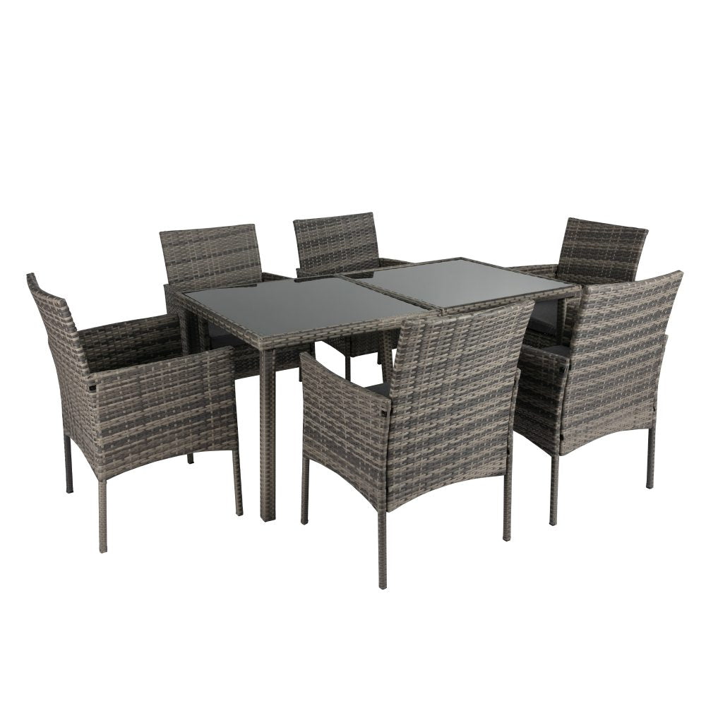 Rural Style Outdoor Grey Wicker 6 Seater Dining Set - Cosy Abode