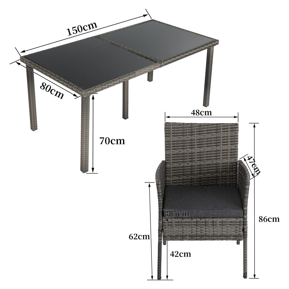 Rural Style Outdoor Grey Wicker 6 Seater Dining Set - Cosy Abode