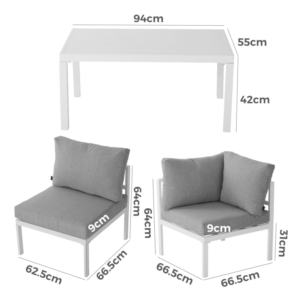 Outdoor White Modern 5 Piece Lounge Set - Cosy Abode