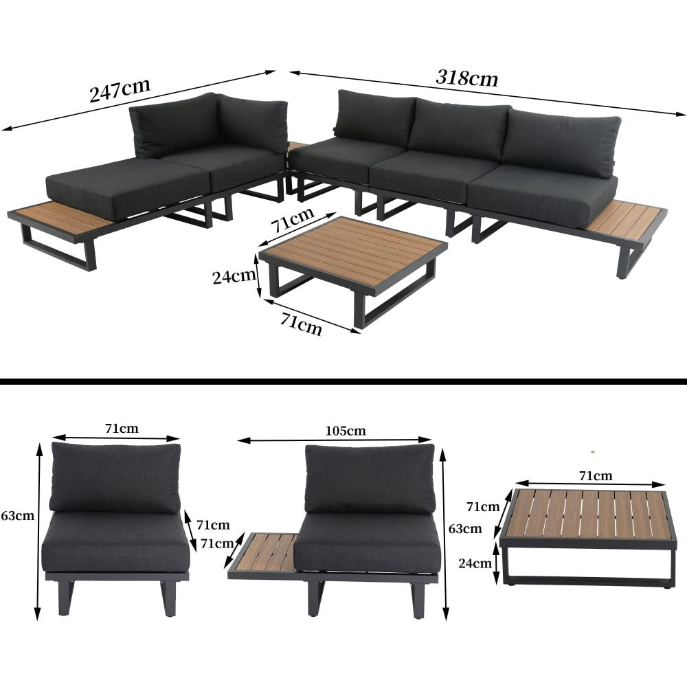 Modern Outdoor 7 Piece Lounge Set with Slatted Polywood Design Tables - Cosy Abode