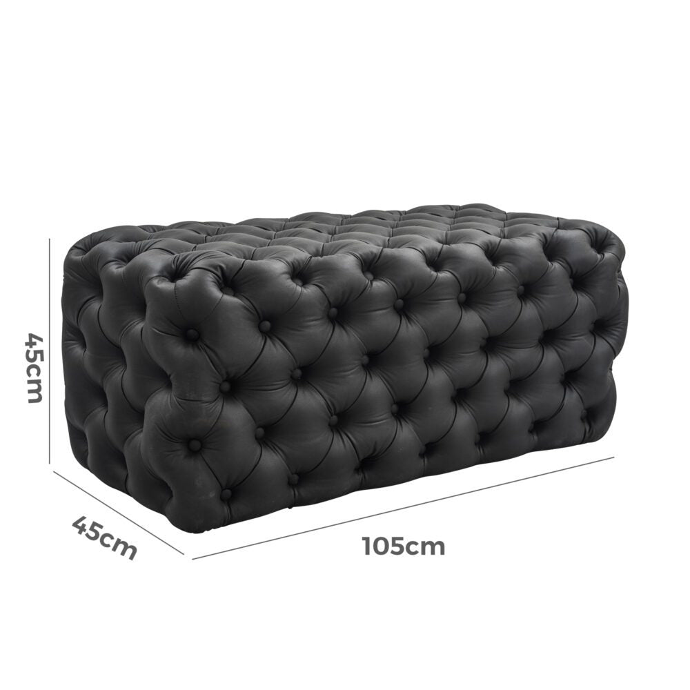 Black Leathaire Ottoman-Rectangular - Cosy Abode