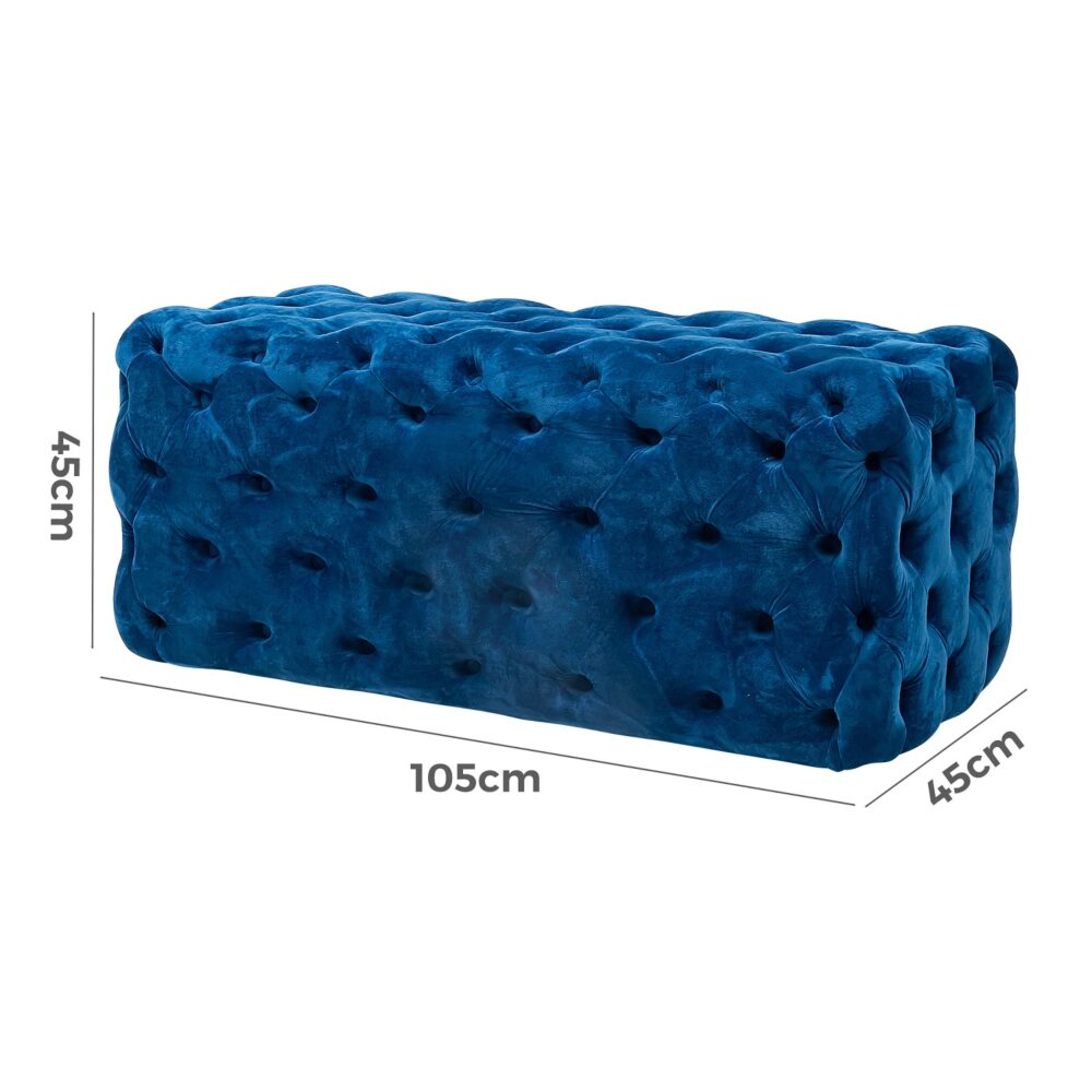 Elsa Navy Blue Velvet Ottoman-Rectangular - Cosy Abode