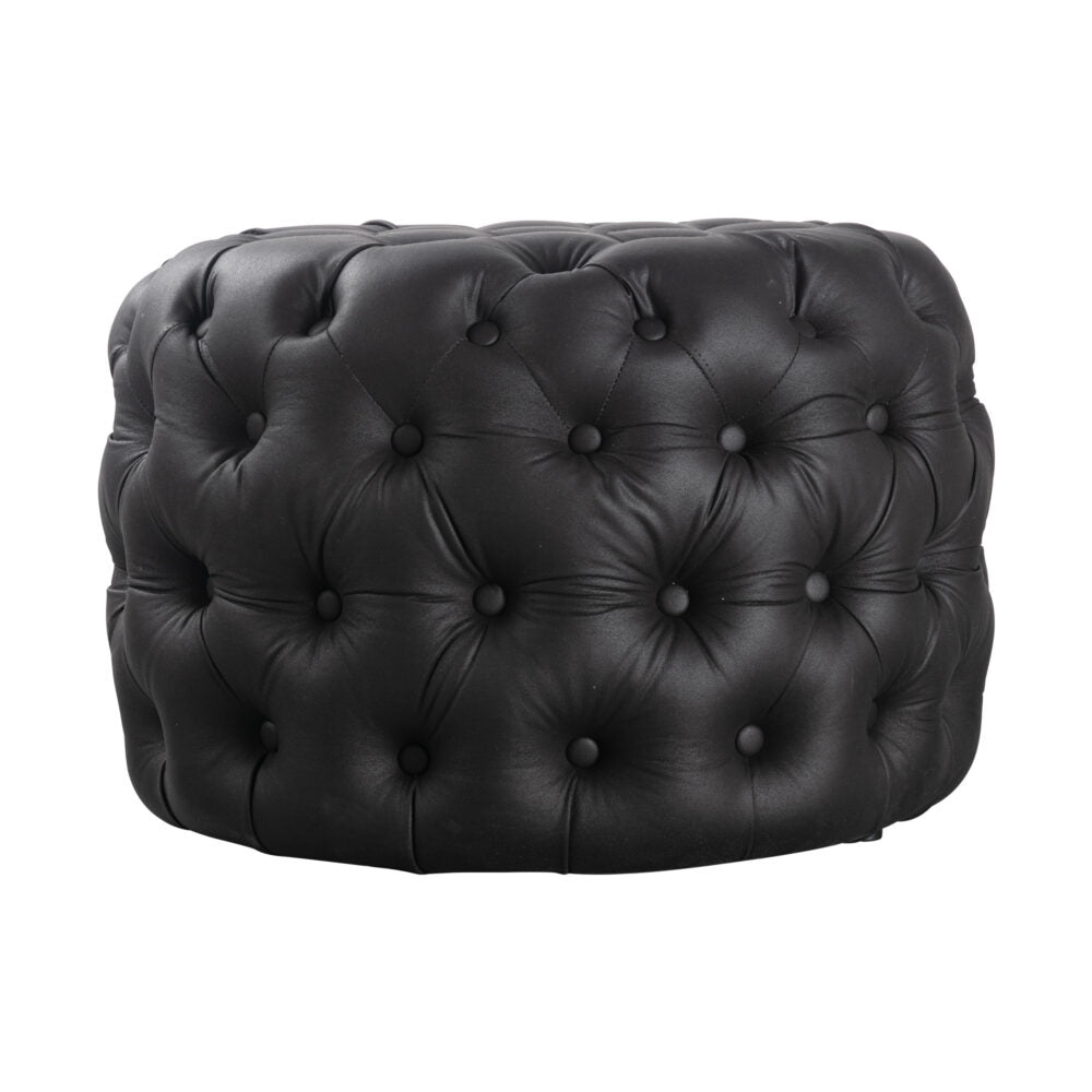 Contemporary Black Leather-look Ottoman with Button - Cosy Abode