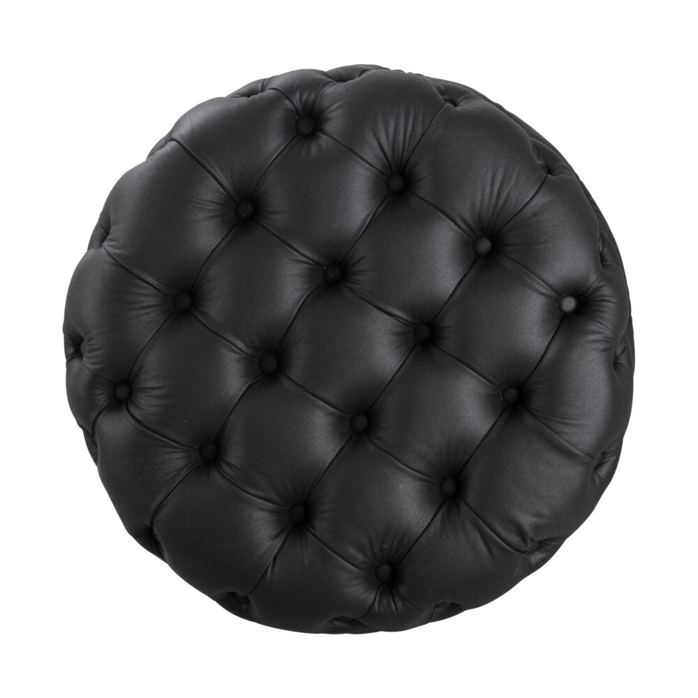 Contemporary Black Leather-look Ottoman with Button - Cosy Abode