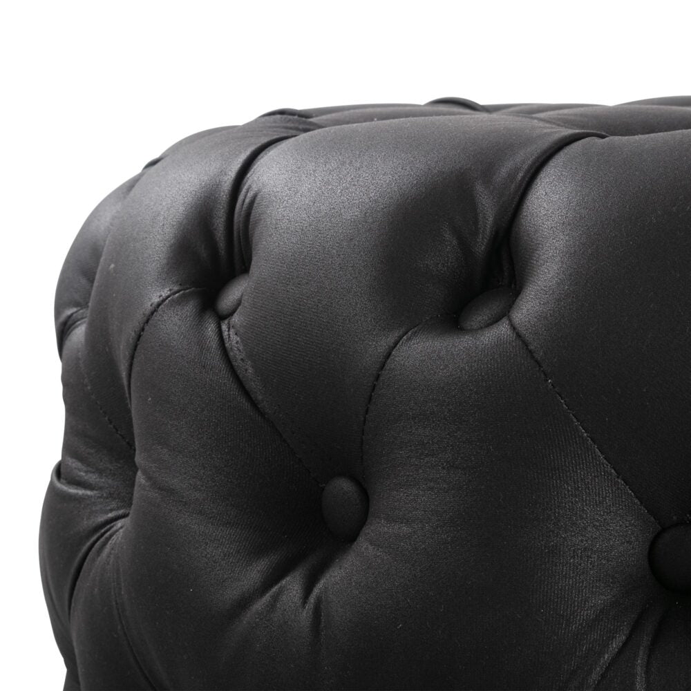 Contemporary Black Leather-look Ottoman with Button - Cosy Abode