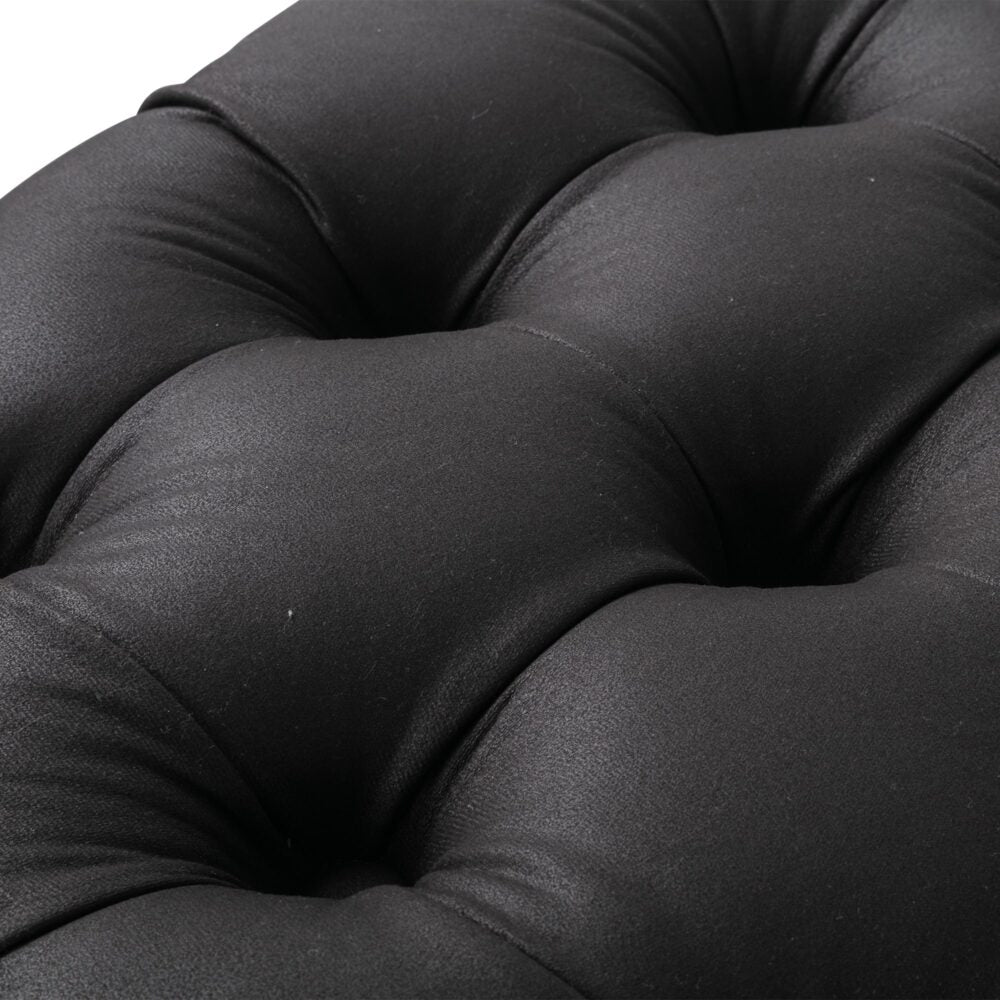 Contemporary Black Leather-look Ottoman with Button - Cosy Abode