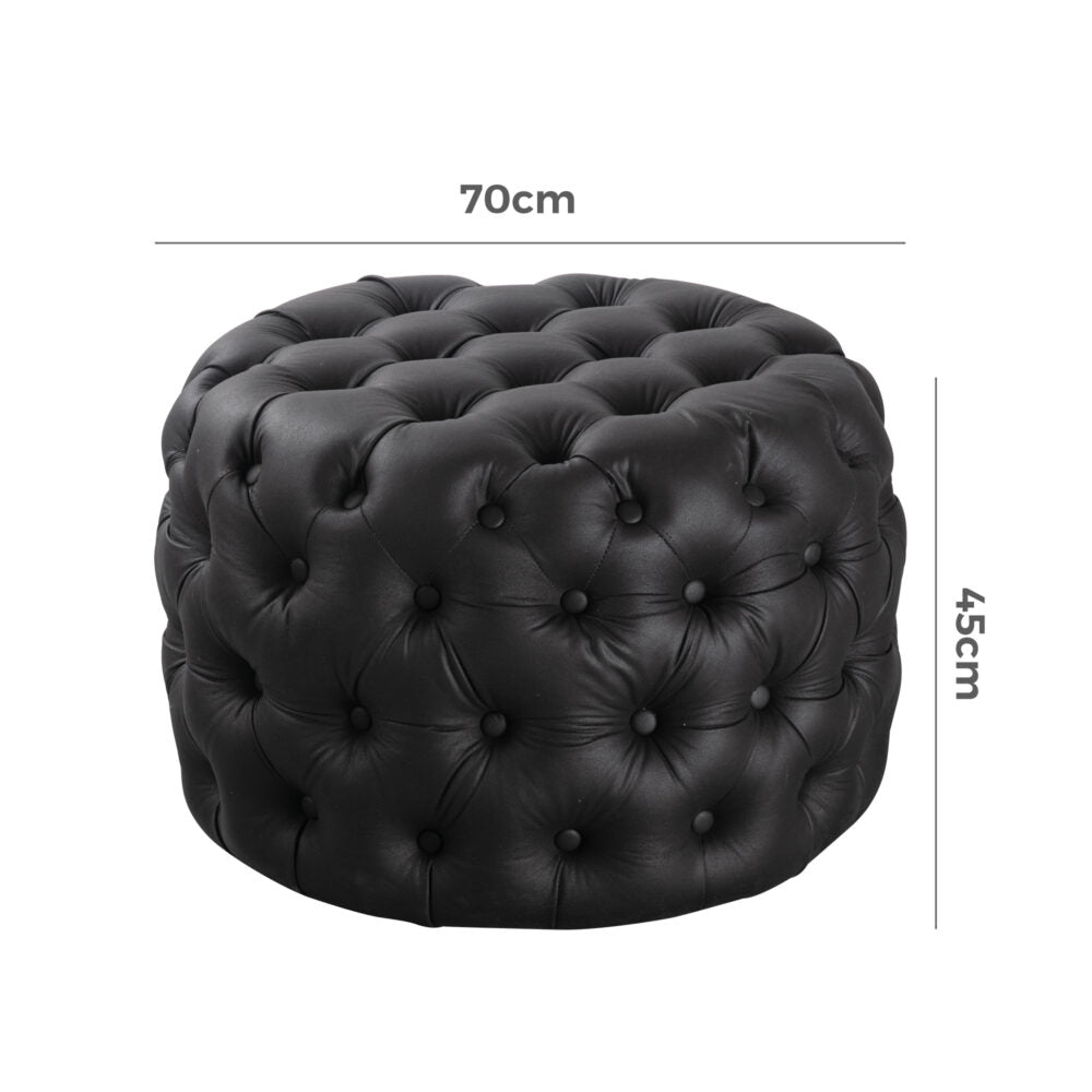 Contemporary Black Leather-look Ottoman with Button - Cosy Abode
