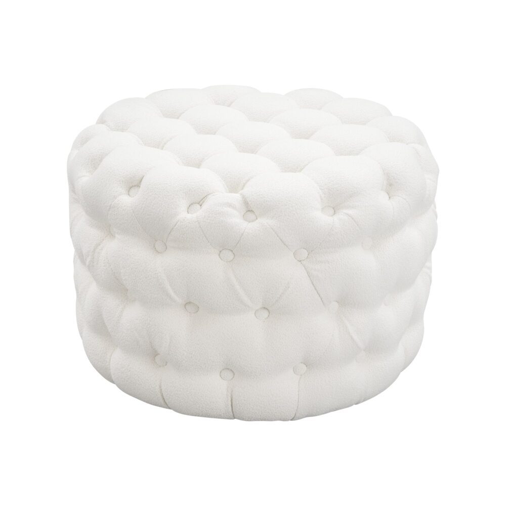 Bouclé White Ottoman-Round - Cosy Abode