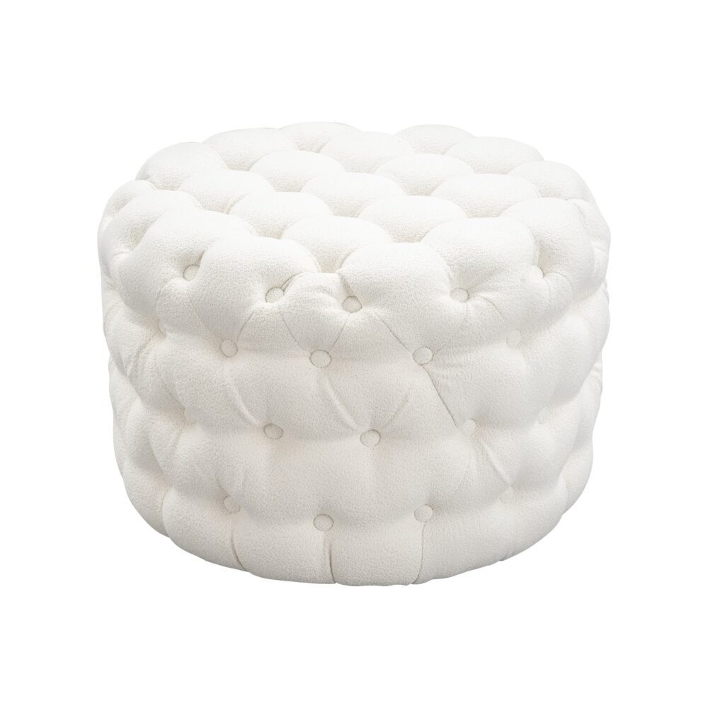 Bouclé White Ottoman-Round - Cosy Abode