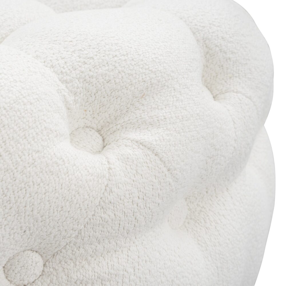 Bouclé White Ottoman-Round - Cosy Abode