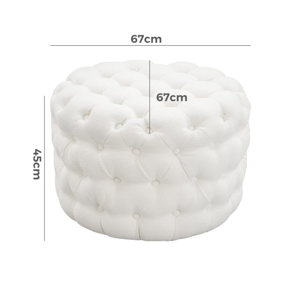 Bouclé White Ottoman-Round - Cosy Abode