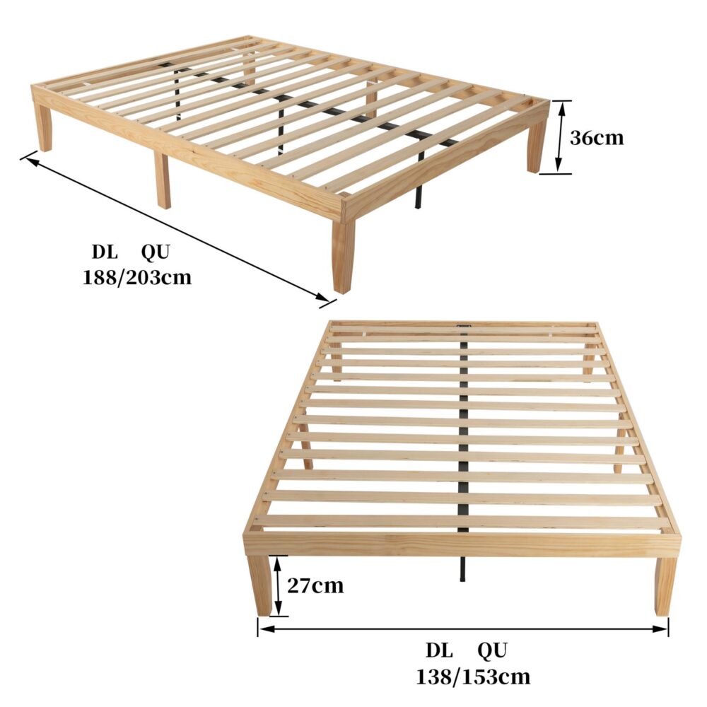 Warm Wooden Natural Bed Base Frame – Queen - Cosy Abode