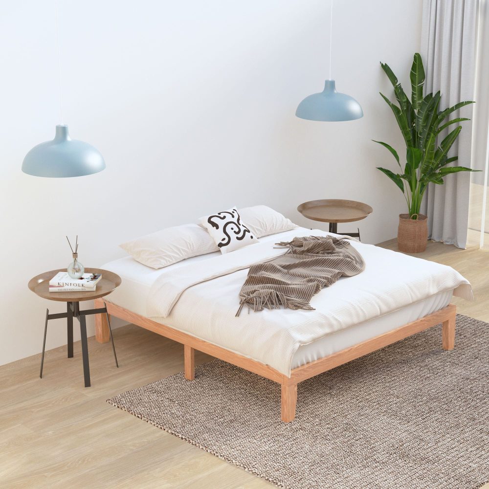Warm Wooden Natural Bed Base Frame – Queen - Cosy Abode