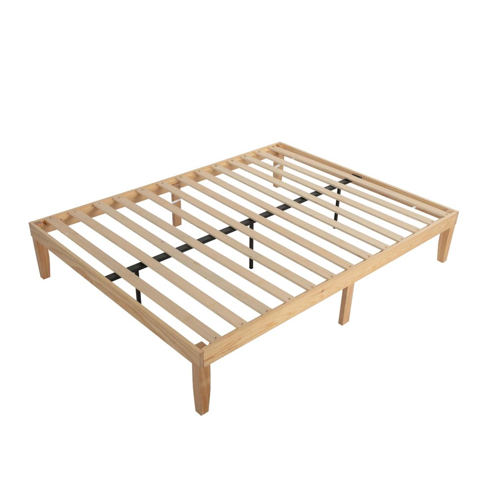Warm Wooden Natural Bed Base Frame – Queen - Cosy Abode