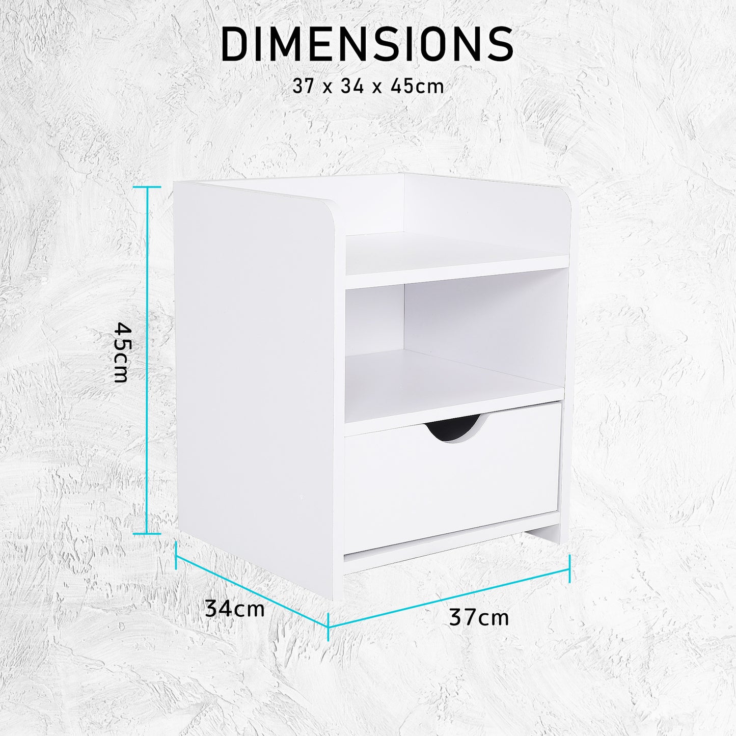 Bedside Table Side Storage Cabinet Nightstand Bedroom 1 Drawer 2 Shelf LARK WHITE - Cosy Abode