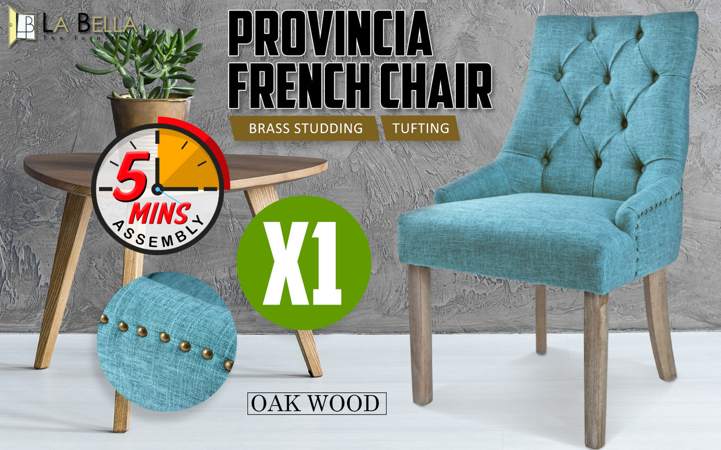 French Provincial Dining Chair Oak Leg AMOUR BLUE - Cosy Abode