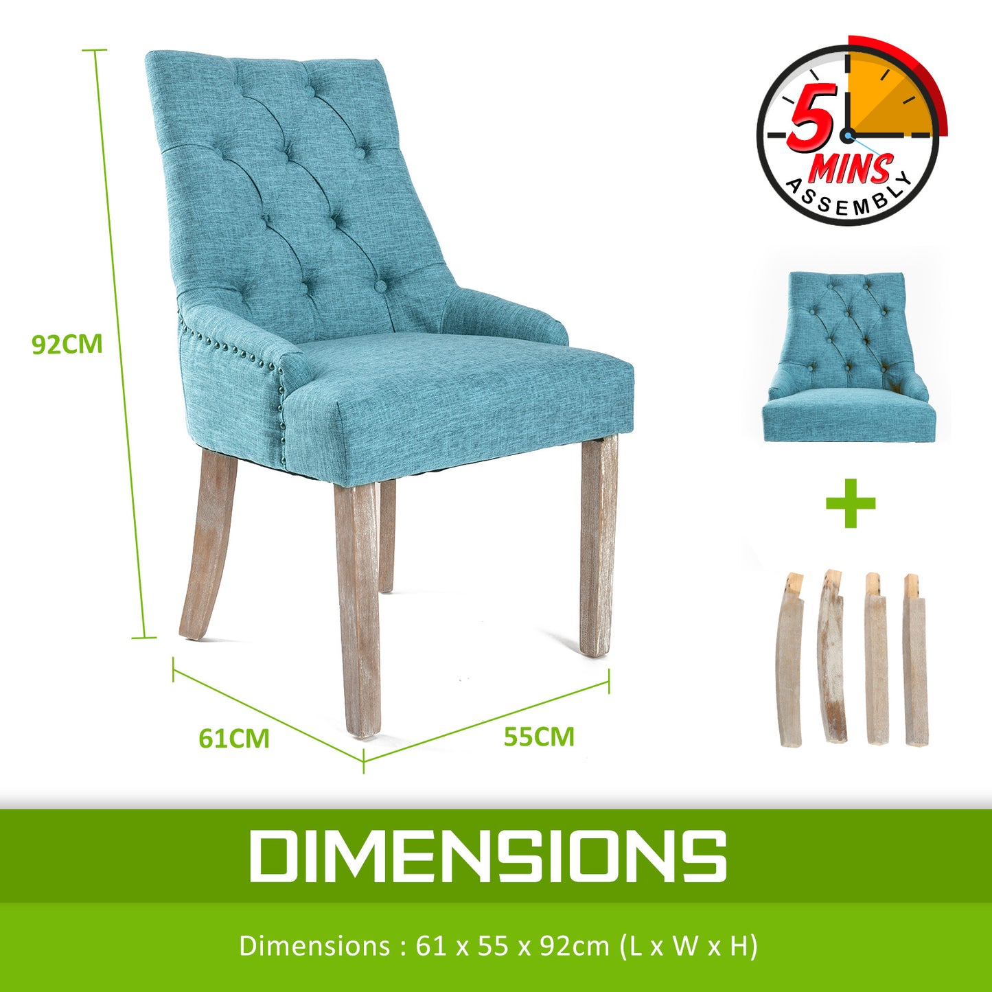 French Provincial Dining Chair Oak Leg AMOUR BLUE - Cosy Abode