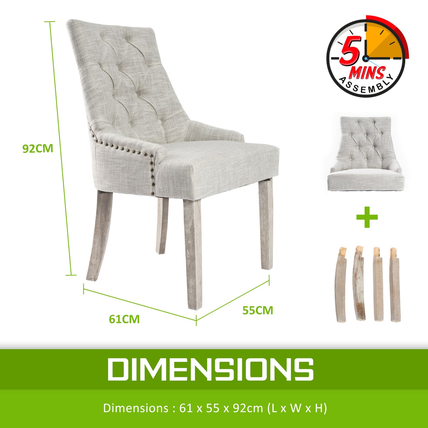 French Provincial Dining Chair Oak Leg AMOUR CREAM - Cosy Abode