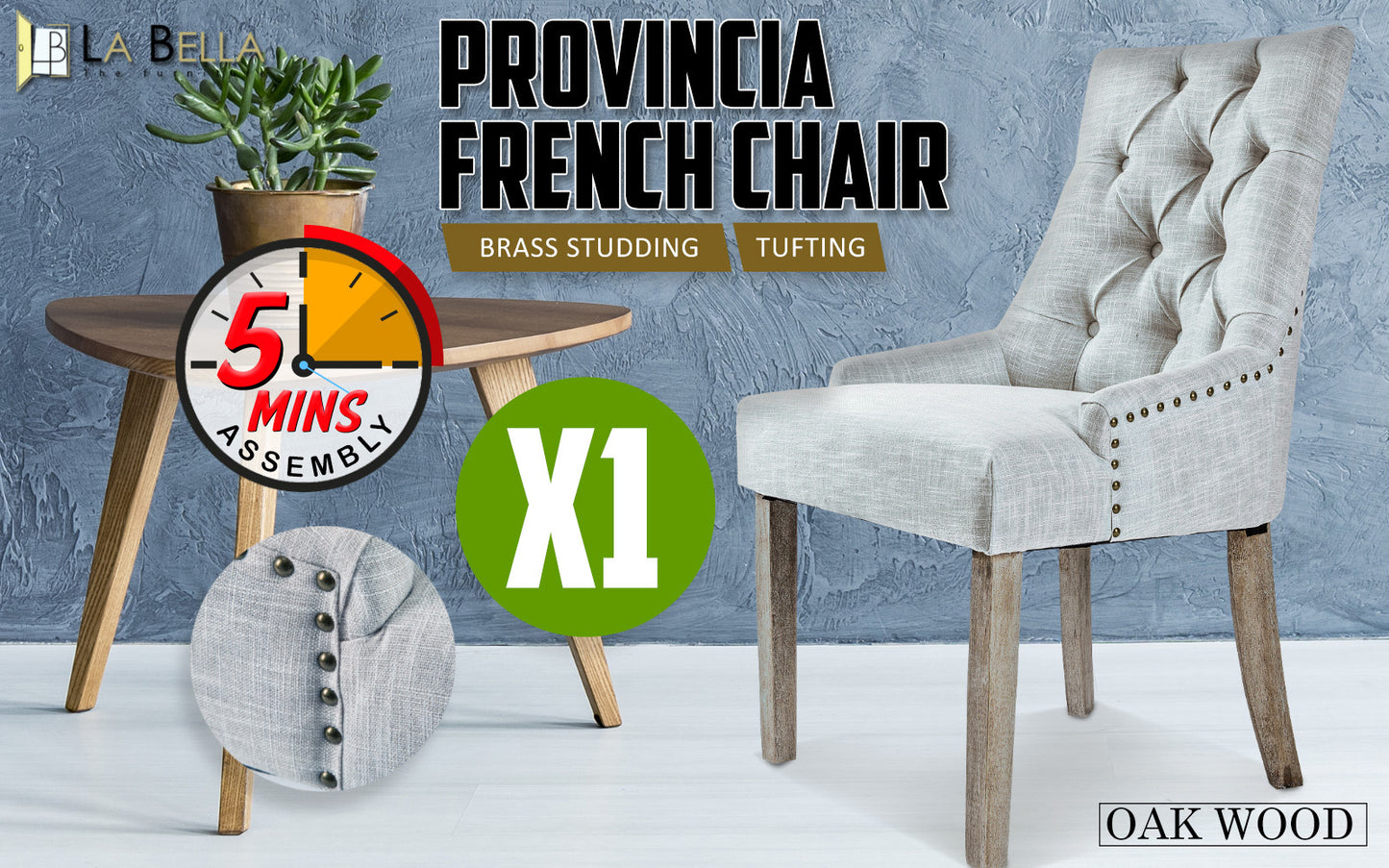 French Provincial Dining Chair Oak Leg AMOUR GREY - Cosy Abode